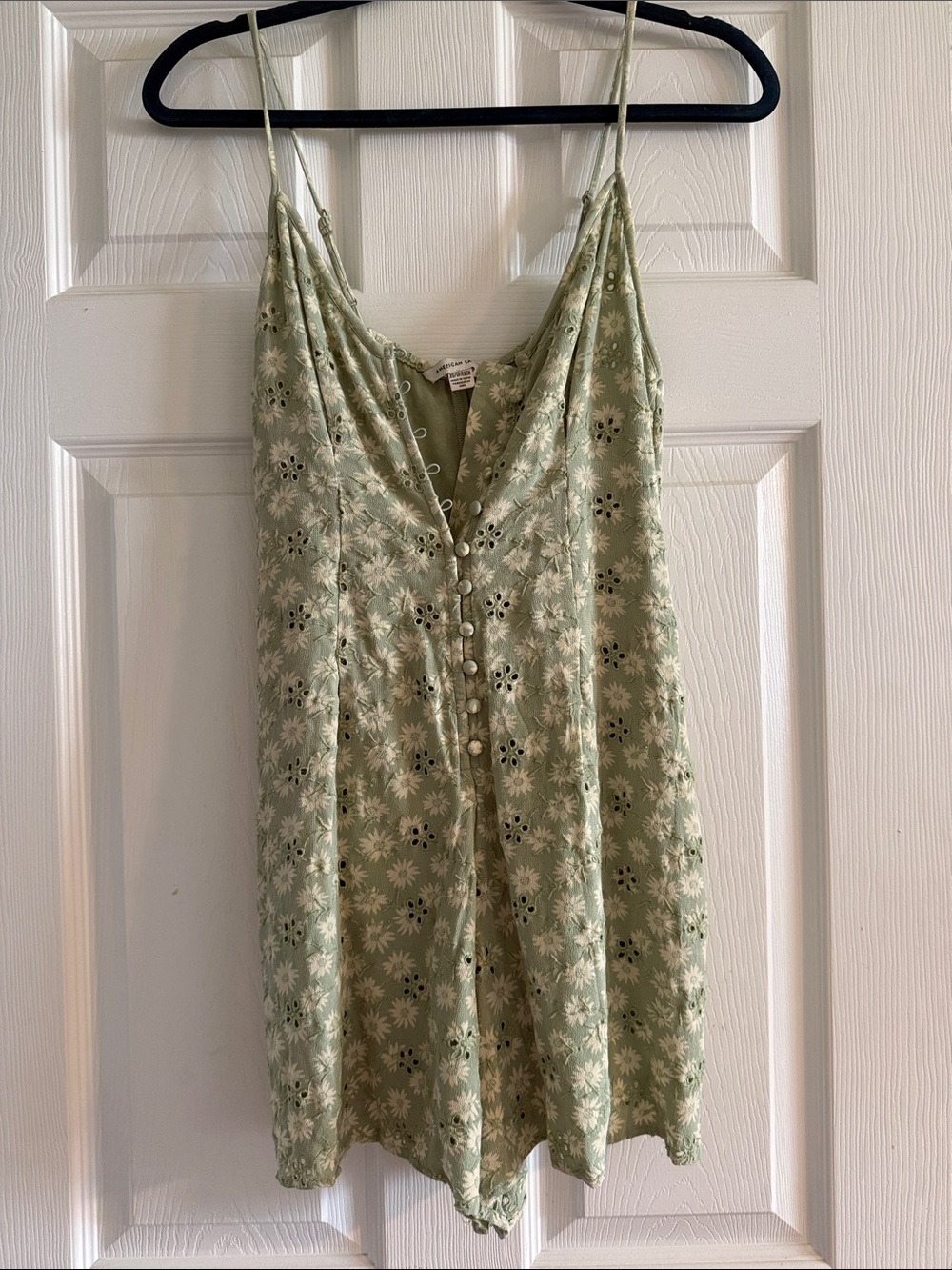 Light Sage Floral Eyelet Romper with Buttons